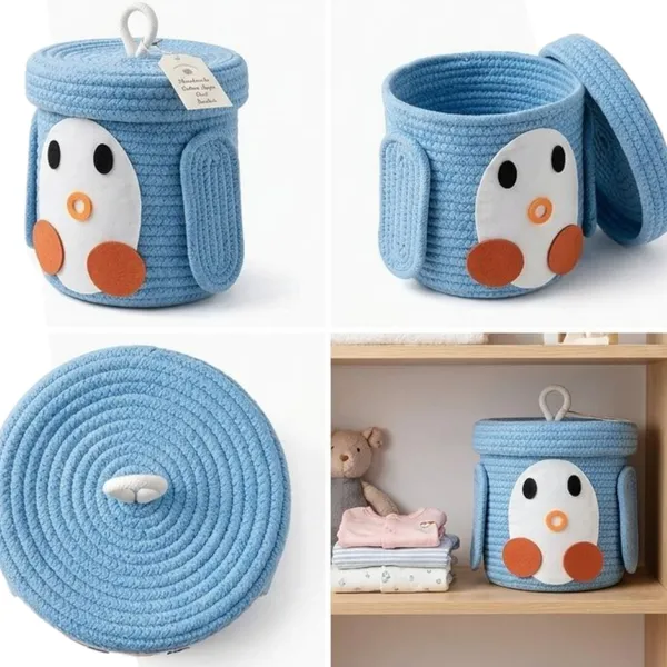 Paglu_Penguin_Cute_Animal_Woven_Organiser_for_Nursery,_Bedroom_&_Playroom_|_Baby_Blue