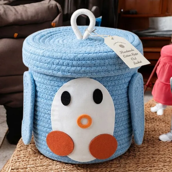 Paglu_Penguin_Cute_Animal_Woven_Organiser_for_Nursery,_Bedroom_&_Playroom_|_Baby_Blue