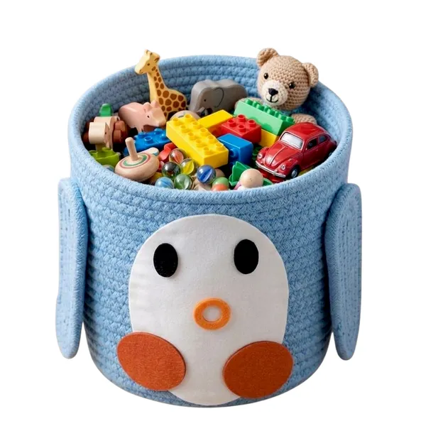 Paglu_Penguin_Cute_Animal_Woven_Organiser_for_Nursery,_Bedroom_&_Playroom_|_Baby_Blue