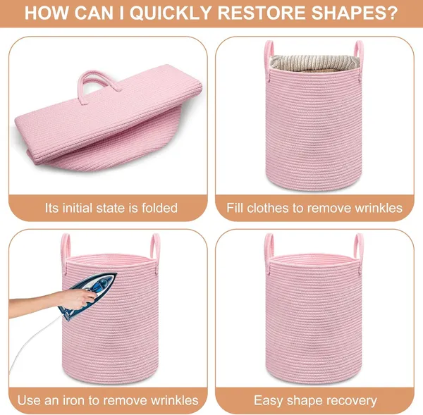 Pink_Laundry_Basket,_Woven_Rope_Toy_Storage_Basket_for_Kids,_Baby_Clothes_Hamper,_Nursery_&_Bathroom_Blankets_Organiser_Decor