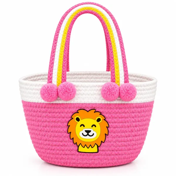 Pink_&_White_Kids_Rope_Basket_with_Rainbow_Handles_and_Cute_Lion_Design