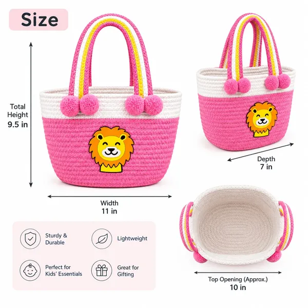 Pink_&_White_Kids_Rope_Basket_with_Rainbow_Handles_and_Cute_Lion_Design