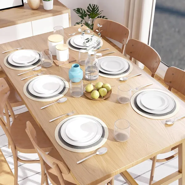Placemats_Set_of_6_|_Cotton_Round_Table_Mat_-_32_cm_Diameter_|_Light_Grey_&_Off_White_|_Handmade_Rib_Style_Chargers_for_Diner_Plates