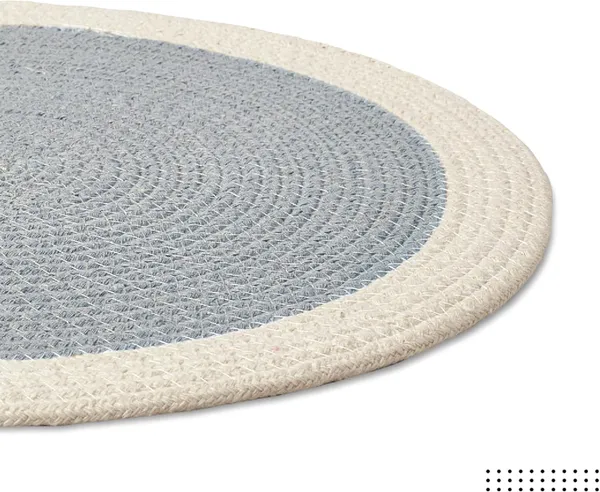 Placemats_Set_of_6_|_Cotton_Round_Table_Mat_-_32_cm_Diameter_|_Light_Grey_&_Off_White_|_Handmade_Rib_Style_Chargers_for_Diner_Plates