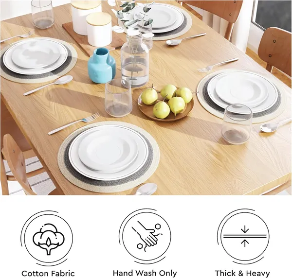 Placemats_Set_of_6_|_Cotton_Round_Table_Mat_-_32_cm_Diameter_|_Light_Grey_&_Off_White_|_Handmade_Rib_Style_Chargers_for_Diner_Plates