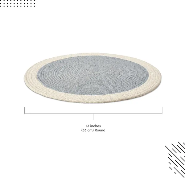Placemats_Set_of_6_|_Cotton_Round_Table_Mat_-_32_cm_Diameter_|_Light_Grey_&_Off_White_|_Handmade_Rib_Style_Chargers_for_Diner_Plates