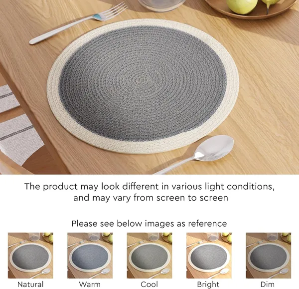 Placemats_Set_of_6_|_Cotton_Round_Table_Mat_-_32_cm_Diameter_|_Light_Grey_&_Off_White_|_Handmade_Rib_Style_Chargers_for_Diner_Plates