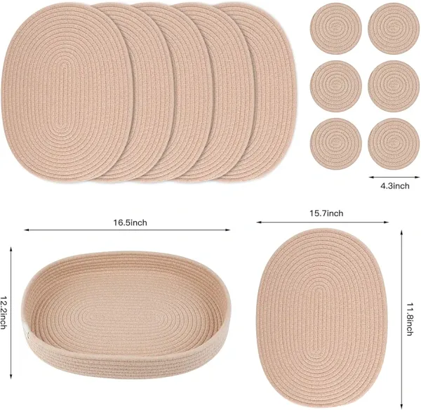 Premium_Woven_Cotton_Rope_Tray_&_Coaster_Set_Of_13(6_Placemats,6_Costers,_1_Tray)-_Minimalist_Home_Decor