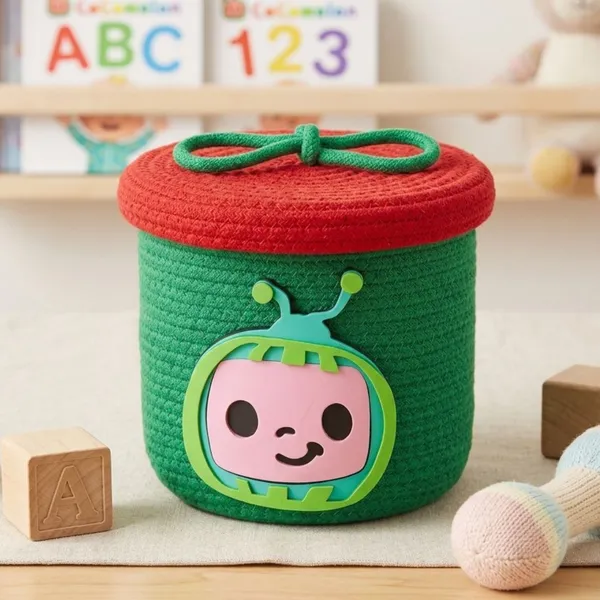 Cocomelon_Handmade_Rope_Basket_with_Lid_|_7"D_x_7"H_|_Kids_Toy_Organiser_&_Return_Gift_Basket_|_Birthday_Party_Favour_|_Cotton_Rope_Storage_Basket_for_Kids_Room
