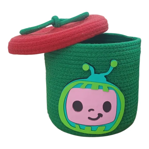 Cocomelon_Handmade_Rope_Basket_with_Lid_|_7"D_x_7"H_|_Kids_Toy_Organiser_&_Return_Gift_Basket_|_Birthday_Party_Favour_|_Cotton_Rope_Storage_Basket_for_Kids_Room