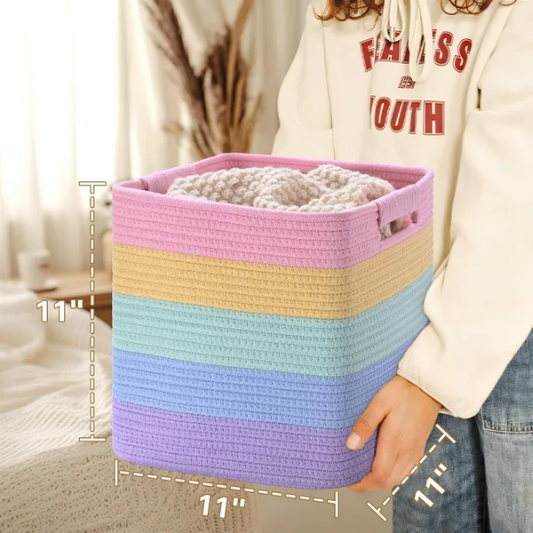 Rainbow__Laundry_Cube_Storage_Bins_for_Organizing,_Cotton_Rope_Woven_Baskets_for_Shelves,_Bathroom,_Kids_Room,_Closets,_Baby_Nursery