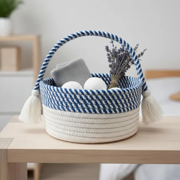 Round_Woven_Rope_Storage_Basket_with_Handle_&_Tassels_–_Cotton_Rope_Decorative_Basket_Bin_for_Home,_Nursery,_Toys,_Laundry_–_Boho_Organizer_Basket_(Blue)