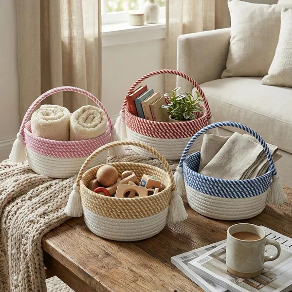 Round_Woven_Rope_Storage_Basket_with_Handle_&_Tassels_–_Cotton_Rope_Decorative_Basket_Bin_for_Home,_Nursery,_Toys,_Laundry_–_Boho_Organizer_Basket_(Pink)