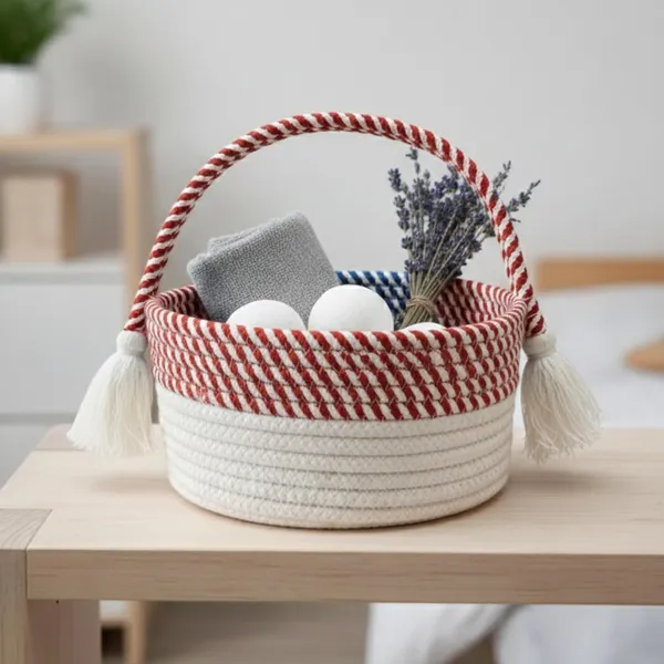Round_Woven_Rope_Storage_Basket_with_Handle_&_Tassels_–_Cotton_Rope_Decorative_Basket_Bin_for_Home,_Nursery,_Toys,_Laundry_–_Boho_Organizer_Basket_(Red)