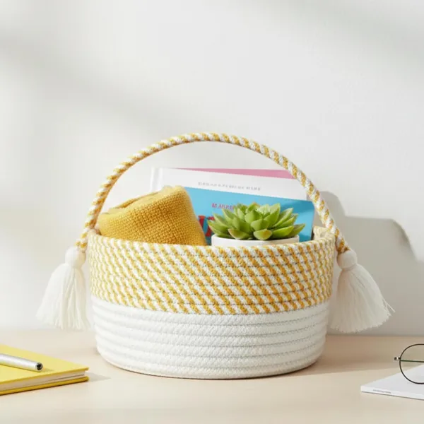 Round_Woven_Rope_Storage_Basket_with_Handle_&_Tassels_–_Cotton_Rope_Decorative_Basket_Bin_for_Home,_Nursery,_Toys,_Laundry_–_Boho_Organizer_Basket_(Yellow)