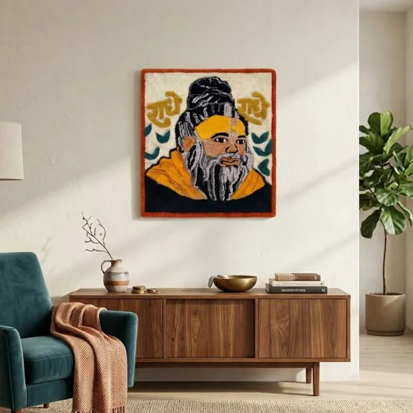 Shri_Premanand_Maharaj_Ji_Sacred_Wall_Art_Rug_|_Hand-Tufted_Premium_Wool_|_24x24_Inch_Square_|_Devotional_Wall_Décor_for_Pooja_Room,_Living_Room_&_Spiritual_Spaces