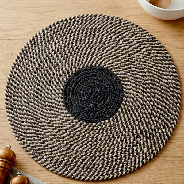 Two-Tone_Braided_Placemats_Round_12_Inch,_Beige_and_Black_Woven_Table_Mats_for_Dining_Table,_Heat_Resistant_Non-Slip_Cotton_Farmhouse_Charger_Plate_Mat,_Set_of_1