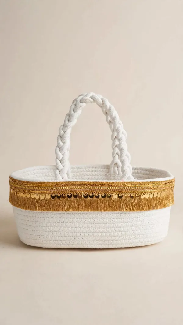 White_Eco_Friendly_Cotton_Rope_Gift_Hamper,_Decorative_Storage_Basket_with_Golden_Fringe_for_Dry_Fruits,_Chocolates,_Pooja
