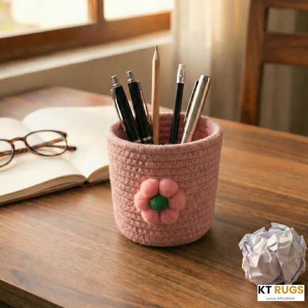 Woven_Cotton_Rope_Pen_Stand_&_Desk_Organizer_with_Charming_Flower-_Pink