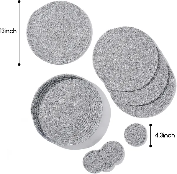 Woven_Cotton_Rope_Round_Placemats_Set_Of_4+4+1With_Holder_Included,_Handmade_Boho_Woven_13_Placemats&4.3_Coasters,Non-Slip_And_Heat_Resistant_For_Your_Perfect_Table_Decor