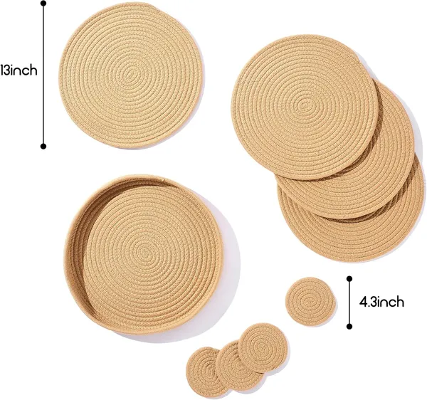 Woven_Cotton_Rope_Round_Placemats_Set_Of_4_Pcs_With_Holder_Included,_Handmade_Boho_Woven_13_Placemats&4.3_Coasters,Non-Slip_And_Heat_Resistant_For_Your_Perfect_Table_Decor
