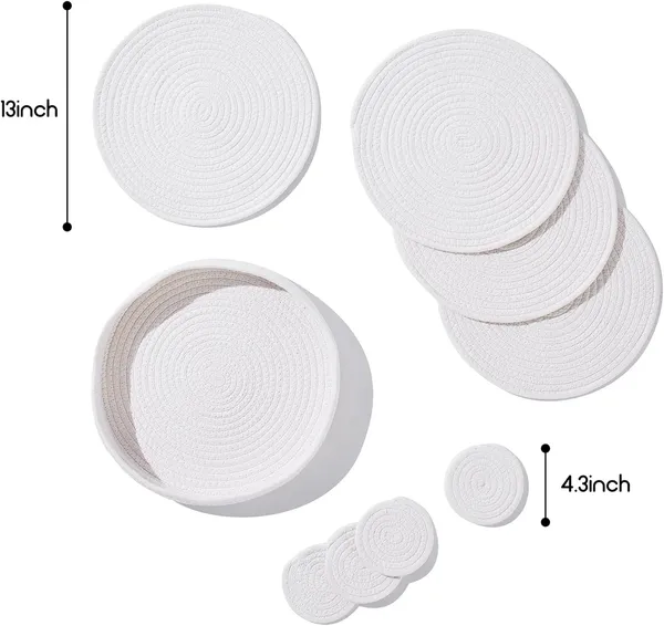 Woven_Cotton_Rope_Round_Placemats_Set_Of_9_Pcs_With_Holder_Included,_Handmade_Boho_Woven_13_Placemats&4.3_Coasters,Non-Slip_And_Heat_Resistant_For_Your_Perfect_Table_Decor(Off_White)