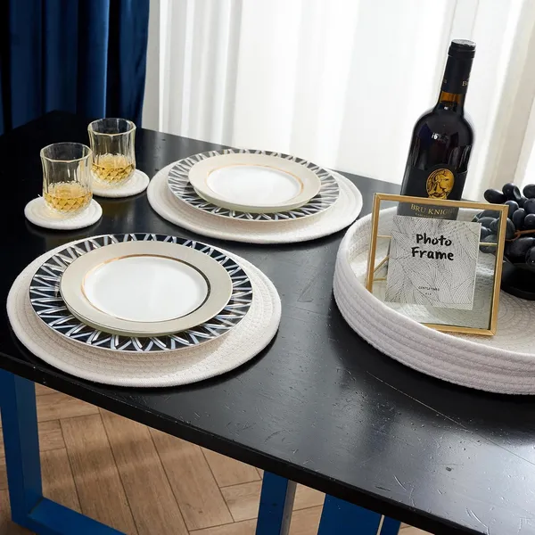 Woven_Cotton_Rope_Round_Placemats_Set_Of_9_Pcs_With_Holder_Included,_Handmade_Boho_Woven_13_Placemats&4.3_Coasters,Non-Slip_And_Heat_Resistant_For_Your_Perfect_Table_Decor(Off_White)