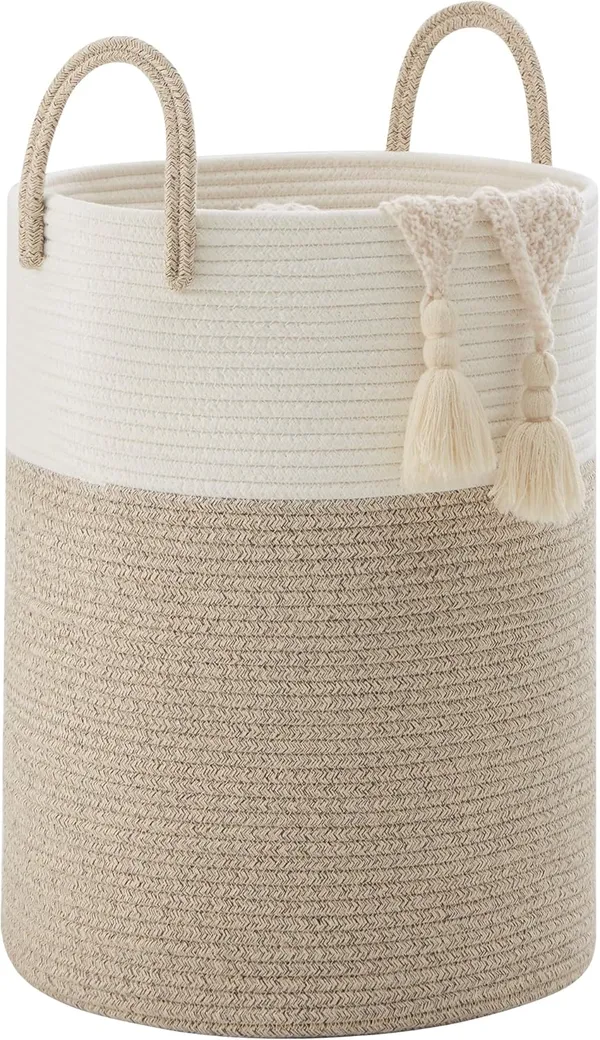 Woven_Laundry_Basket,_Toy_Storage_Basket_with_Handle,_Handmade_Cotton_White_&_Brown