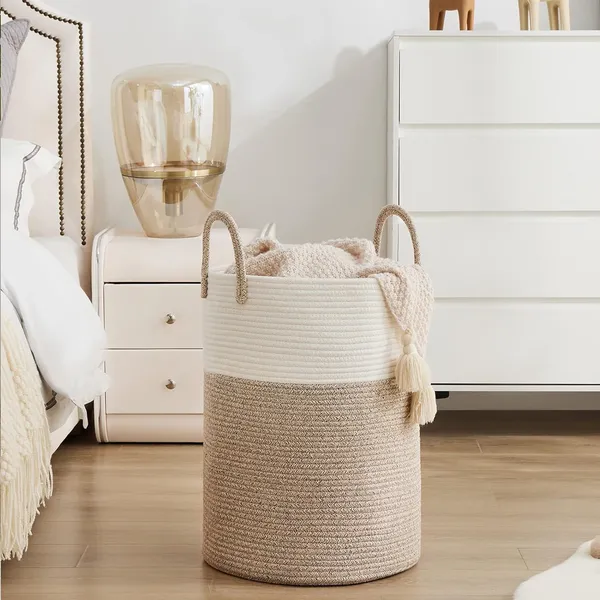 Woven_Laundry_Basket,_Toy_Storage_Basket_with_Handle,_Handmade_Cotton_White_&_Brown