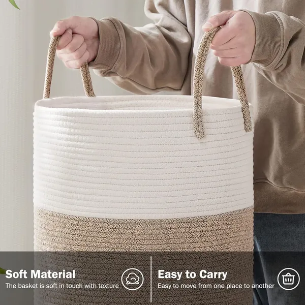 Woven_Laundry_Basket,_Toy_Storage_Basket_with_Handle,_Handmade_Cotton_White_&_Brown