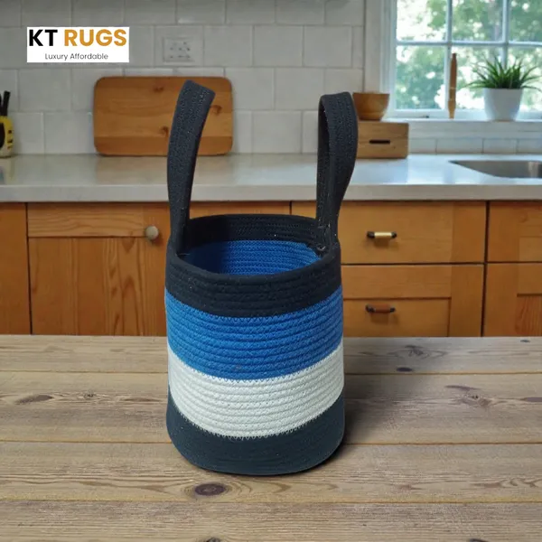 Woven_Rope_Tote_Bag_&_Storage_Basket_-_Small_Colorblock_Handbag_with_Sturdy_Handles_-_Multipurpose_Organizer,_Picnic_&_Gift_Basket_-_12"_x_8"_x_9"_(Black/Blue)