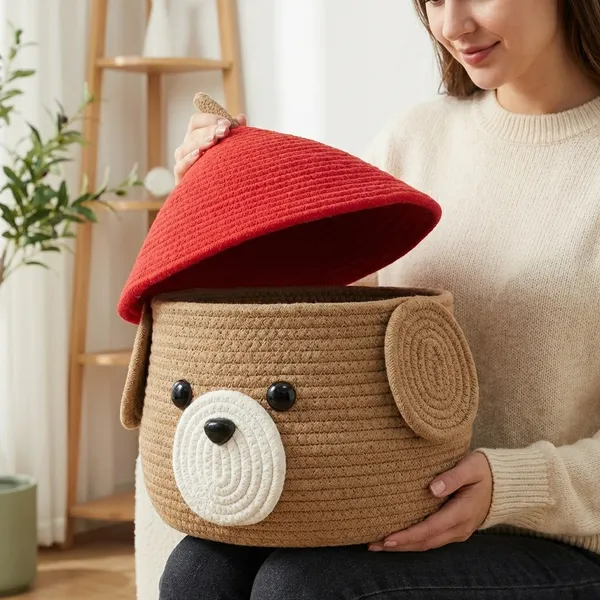 Beige_Bharat_Fabtex_Cotton_Storage_Baby_Kids_Basket_With_Lid_Decorative_Woven_Storage_Bin_Pot_Caddy_Organizer_Container_For_Snacks_Towels_Plants_Cartoon_Basket