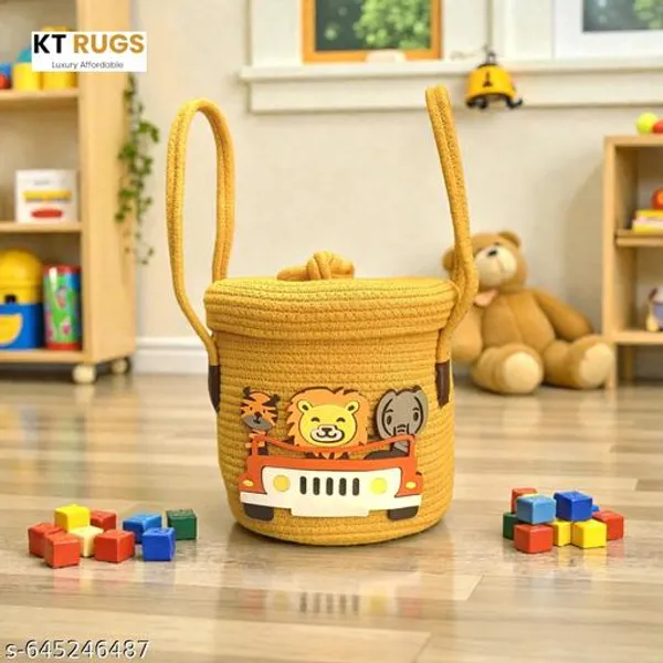 Yellow_Baby_Jungle_Safari_Storage_,_Cotton_Rope_Multipurpose_Basket_Toys_Organiser_Basket_For_Kids