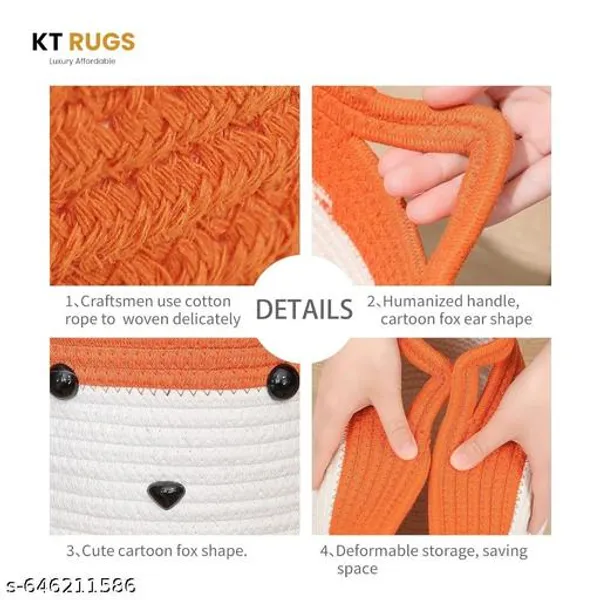Orange_And_White_Animal_Face_Woven_Storage_Basket_For_Kids_&_Multipurpose_Organizer