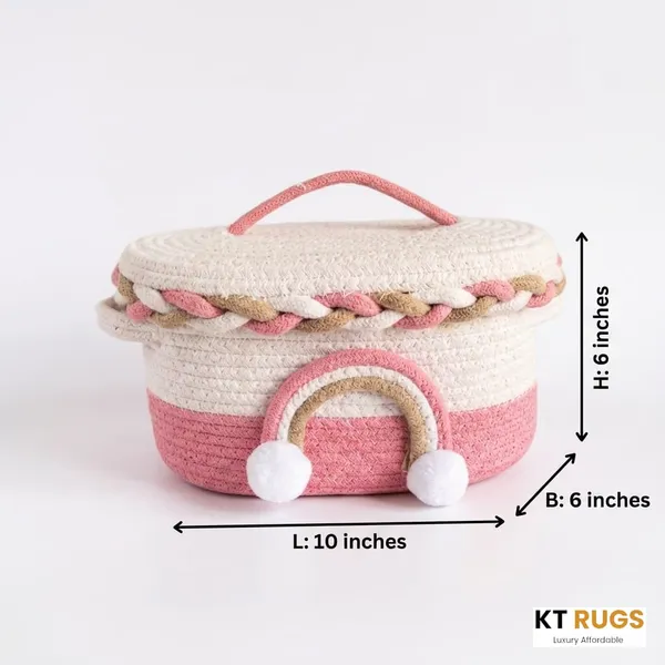 Handwoven_Rainbow_Cotton_Rope_Storage_Basket_with_Lid_–_Pink_&_White_Nursery_Organizer