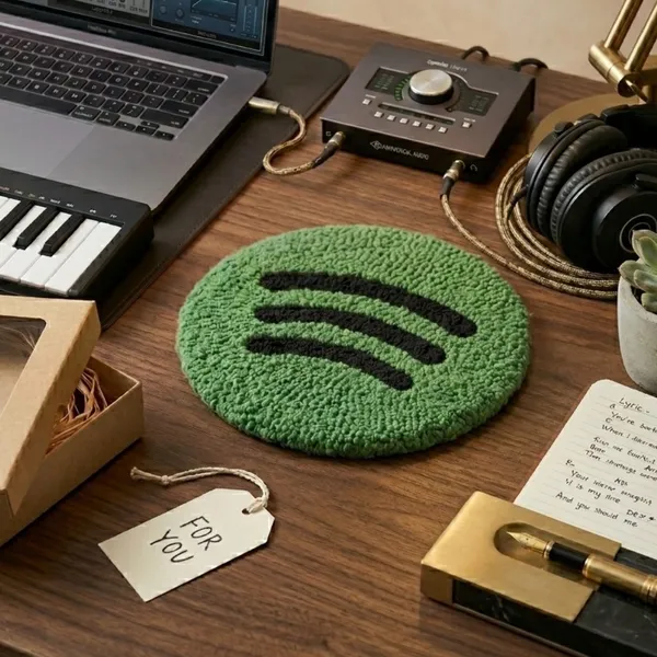 Hand-Tufted_Sound_Wave_Coaster_|_100%_New_Zealand_Wool_|_5"_Round_|_Forest_Green_&_Black_|_Music_Lover_Gift_|_Handmade_Drink_Coaster_for_Studio,_Desk_&_Home