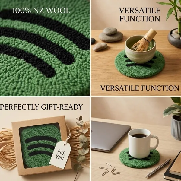 Hand-Tufted_Sound_Wave_Coaster_|_100%_New_Zealand_Wool_|_5"_Round_|_Forest_Green_&_Black_|_Music_Lover_Gift_|_Handmade_Drink_Coaster_for_Studio,_Desk_&_Home