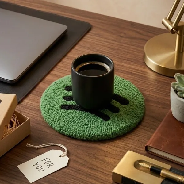Hand-Tufted_Sound_Wave_Coaster_|_100%_New_Zealand_Wool_|_5"_Round_|_Forest_Green_&_Black_|_Music_Lover_Gift_|_Handmade_Drink_Coaster_for_Studio,_Desk_&_Home