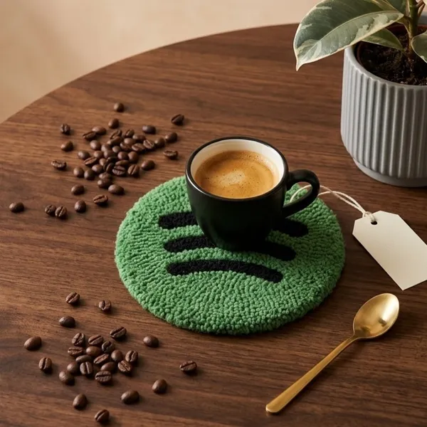 Hand-Tufted_Sound_Wave_Coaster_|_100%_New_Zealand_Wool_|_5"_Round_|_Forest_Green_&_Black_|_Music_Lover_Gift_|_Handmade_Drink_Coaster_for_Studio,_Desk_&_Home