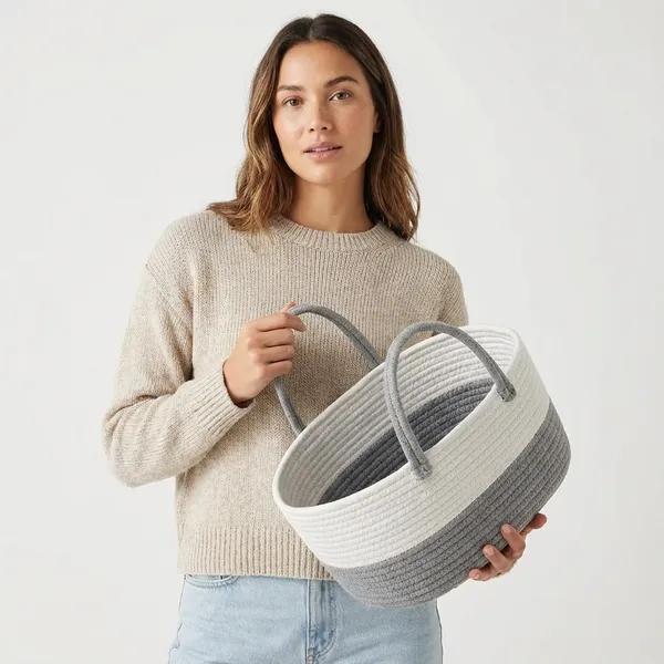 Grey_And_White_Cotton_Rope_Oval_Basket_12X8X6_Inch