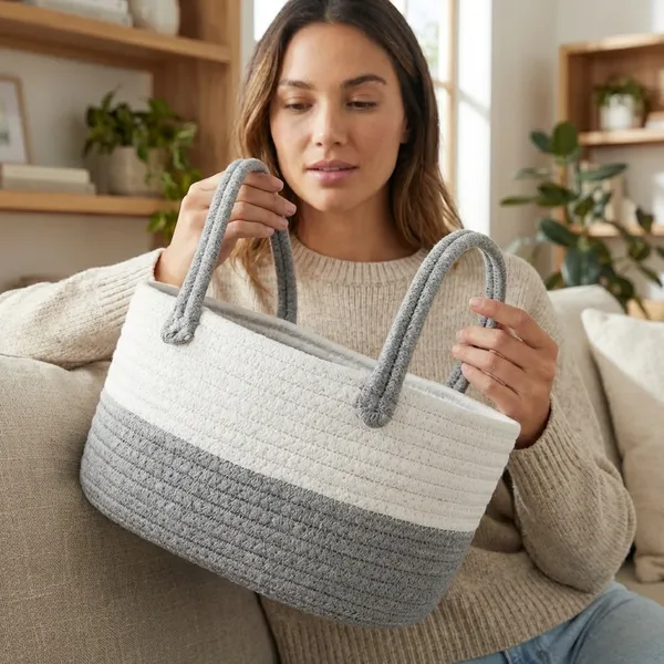 Grey_And_White_Cotton_Rope_Oval_Basket_12X8X6_Inch