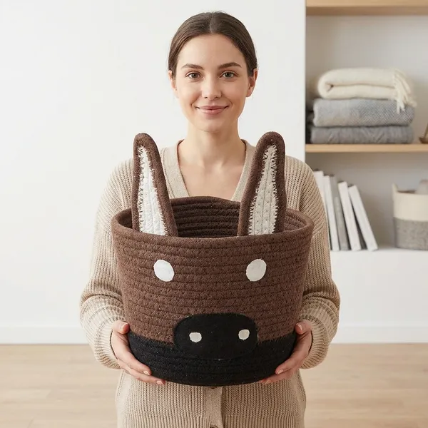 Dark_Brown_And_Black_Bharat_Fabtex_Bunnirope_Basket_Handwoven_Cotton_Bunny_Shaped_Storage_(18Cm_X_18Cm)