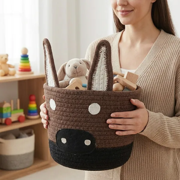 Dark_Brown_And_Black_Bharat_Fabtex_Bunnirope_Basket_Handwoven_Cotton_Bunny_Shaped_Storage_(18Cm_X_18Cm)