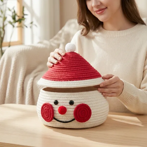 Red_Christmas_Storage_Container_Red_And_Striped_Design_Festive_Holidays_Kids_Gifts,_With_Pom_Pom_Lid