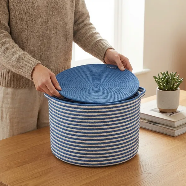 White_And_Blue_Multi_Purpose_Storage_Basket_With_Handles_And_Stripes_(20_X_15_Cm)