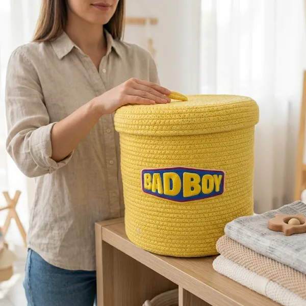 Yellow_Braided_Cotton_Rope_Basket_With_Embroidered_Baseball_Teddy_Bear_8_X8_Inh