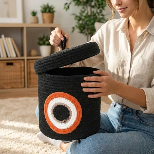 Black_Evil_Eye_Basket_With_Lid_8X8_For_Kids_Nursery_Storage