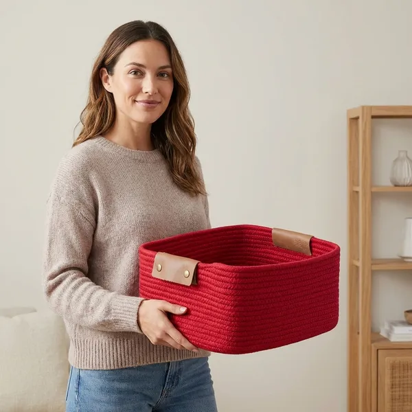 Home_Organizer_Storage_Basket_Rectangular_Shape_12x8x4"_Red