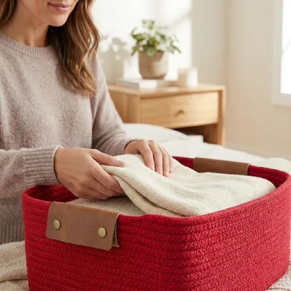 Home_Organizer_Storage_Basket_Rectangular_Shape_12x8x4"_Red