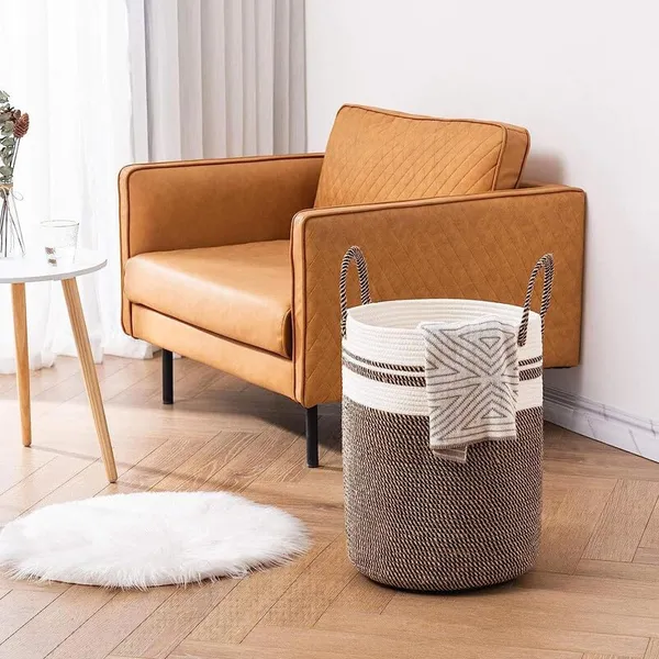 uxury_Laundry_Basket_Natural_Cotton_Rope_Storage_Basket_and_Hamper_for_Cloths_and_Multi_Usage_in_Guest_Room,_Bedroom,_Laundry_Room,_Living_Room_(Size_-_14"_D_x_18"H)